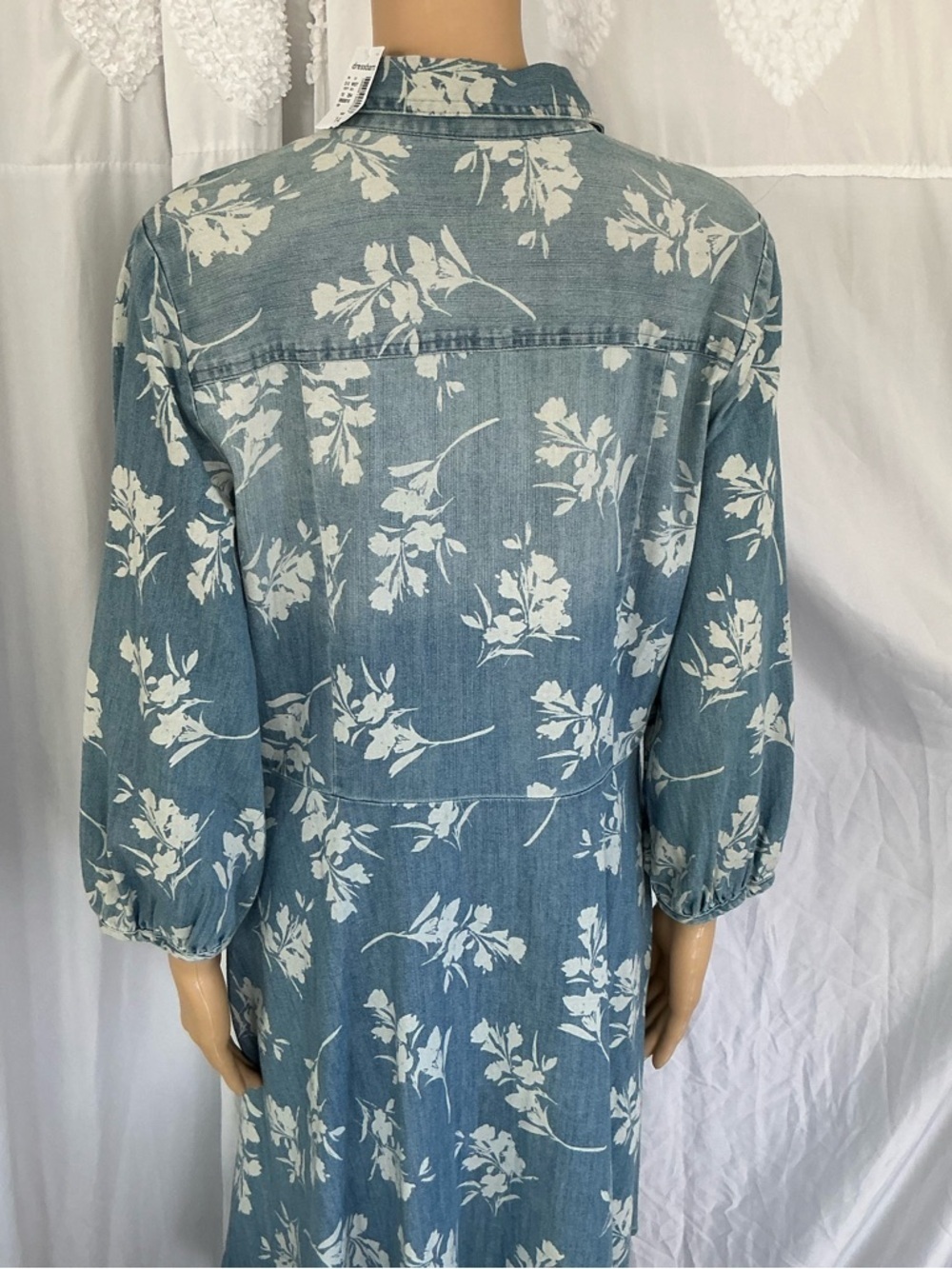 Dressbarn Blue Floral Bottom Down Midi Long Sleeve Floral Western Chambray Dress - Picture 5 of 10